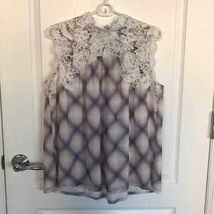 Loft lace and plaid shell